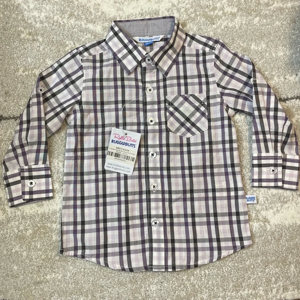 Ruffle Butts‎ Kids NWT Kingsley Plaid Button-Down Shirt